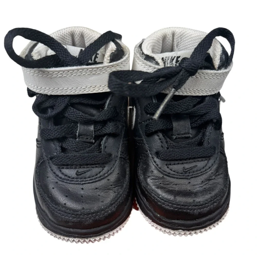 Nike Force 1 Mid TD Toddler Shoes‎ Black White Sneakers Size 4C Baby SU